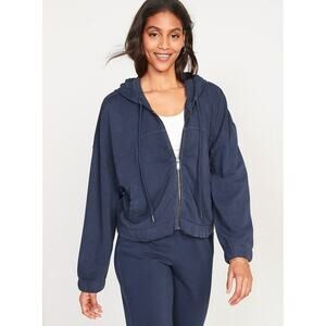 Old Navy Hoodie Zip Up Blue Vintage Cropped Casual Sweatshirt XL